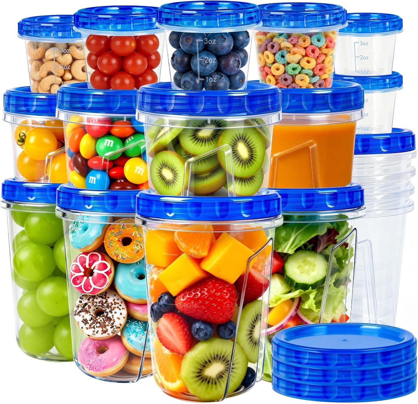 Skiennix Reusable Freezer Storage Containers - Airtight Twist Top Lids | 18 Pack, 34oz/17oz/4oz Sizes for Meal Prep