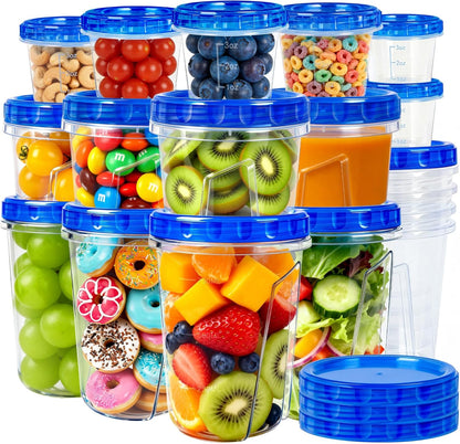 Skiennix Reusable Freezer Storage Containers - Airtight Twist Top Lids | 18 Pack, 34oz/17oz/4oz Sizes for Meal Prep