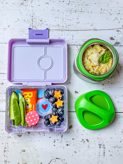 Yumbox Cubi Triple Insulated Stainless Steel Thermal Jar for Hot & Cold Lunches, Kids Size, Easy Open and Carry Handle, Unique Rounded Square Jar and Non-Slip design (Apple Green)
