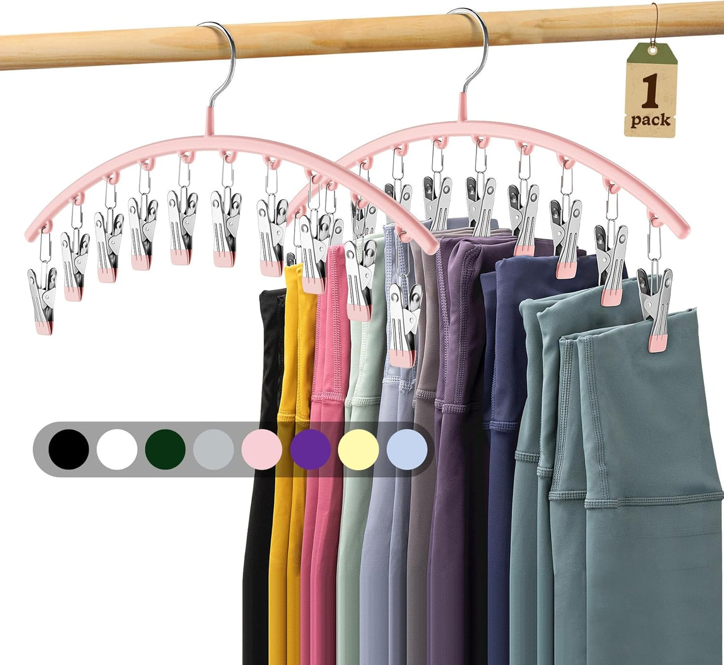 Metal Yoga Pants Hangers - Space-Saving Closet Organizer with 10 Clips | Pink, Holds 10 Leggings