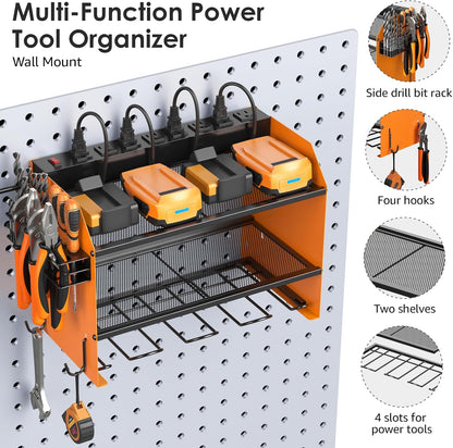 CCCEI Modular Power Tool Organizer - Wall Mount Charging Station & Heavy-Duty Drill Storage Shelf | Orange, 1 Pack