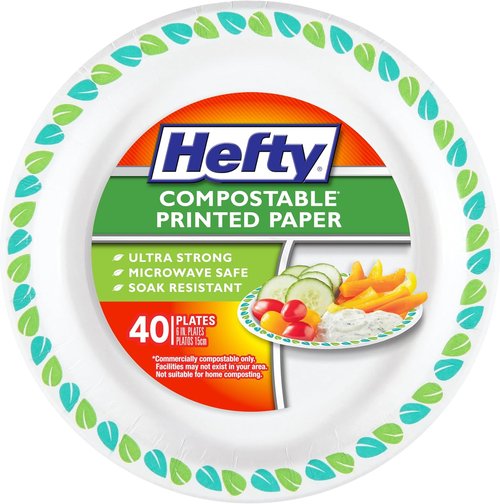 Hefty Compostable Small Paper Plates - 6 Inches, Soak-Resistant, Plant-Based, 40 Count | Ideal for Desserts & Appetizers