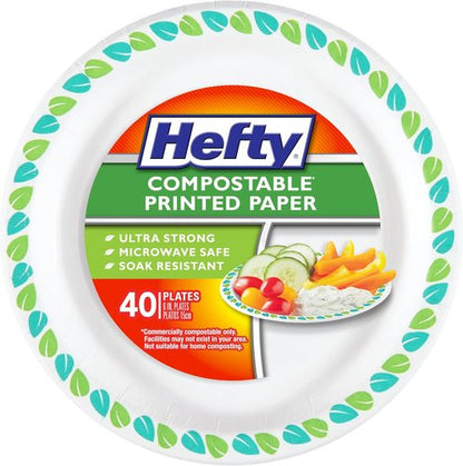 Hefty Compostable Small Paper Plates - 6 Inches, Soak-Resistant, Plant-Based, 40 Count | Ideal for Desserts & Appetizers