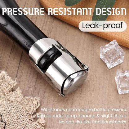 Champagne Stoppers Stainless Steel, Prosecco Sparkling Wine Bottle Stopper with Silicone Sealing Plug, Leak proof Keep Fresh Reusable Champagne Cork & Saver (Silver, 2 Pack)