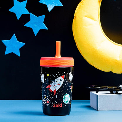 Zak Designs Kelso Toddler Sippy Cup - 12oz Vacuum Insulated, Leak-Proof Design for Kids | Spaceships