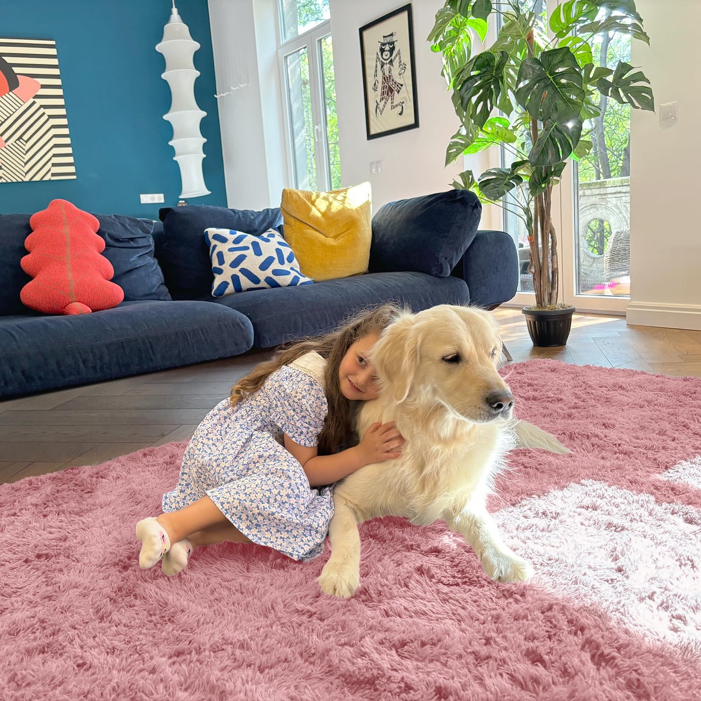 OLANLY 2x5 Machine Washable Runner Rugs for Hallway, Soft Fluffy Shaggy Bedside Rugs for Bedroom, Living Room, Indoor Floor Carpet for Kids Girls Boys, Nursery Rooms, Home Decor Aesthetic, Pale Pink