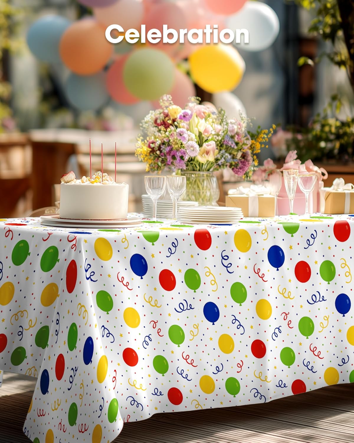 Pureegg Disposable Plastic Tablecloths - 10 Pack, 54 x 108 Inch, Leakproof Rainbow Design for Parties & Picnics