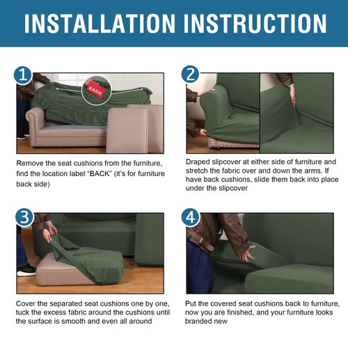 H.VERSAILTEX 4 Piece Stretch Sofa Covers for 3 Cushion Couch Covers for Living Room Furniture Slipcovers (Base Cover Plus 3 Seat Cushion Covers) Upgraded Thicker Jacquard Fabric (Sofa, Bronze Green)