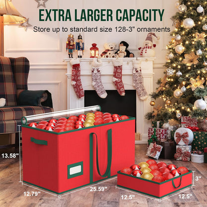 Skiennix Christmas Ornament Storage Box - Organize 128 Ornaments with Dual Zipper Closure & Adjustable Dividers | Large Holiday Decoration Container with 8 Trays