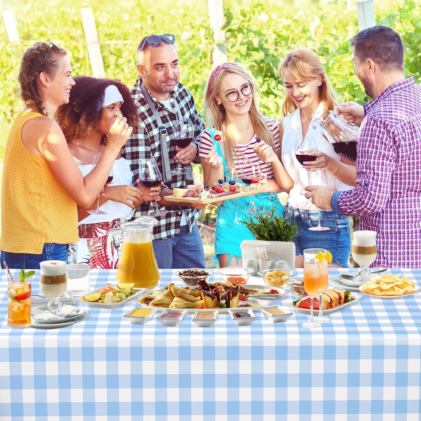 Skiennix Blue Gingham Tablecloth - Disposable Light Blue Checkered Design | Perfect for Outdoor Events (54 x 108 Inch)