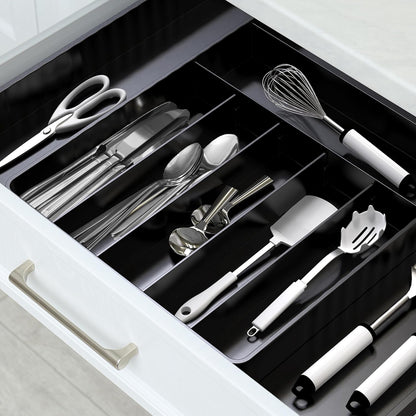 Simple Houseware Flatware Organizer - Adjustable Black Kitchen Drawer Tray with 9 Compartments
