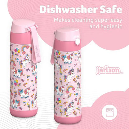 Jarlson® Kids Water Bottle CHARLI | 18oz Stainless Steel Insulated Thermo Bottle with Straw - Spill Proof for School & Sports (Unicorn)
