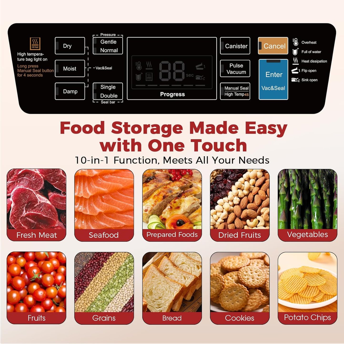 Regine Switzerland Food Vacuum Sealer Machine - 230W Automatic Sous Vide Sealer with 10 Preset Modes & Built-in Cutter