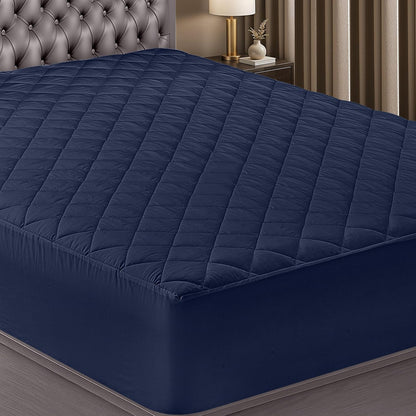 Utopia Bedding Quilted Fitted Mattress Pad - Full Size Deep Pocket Protector | Navy, Machine Washable