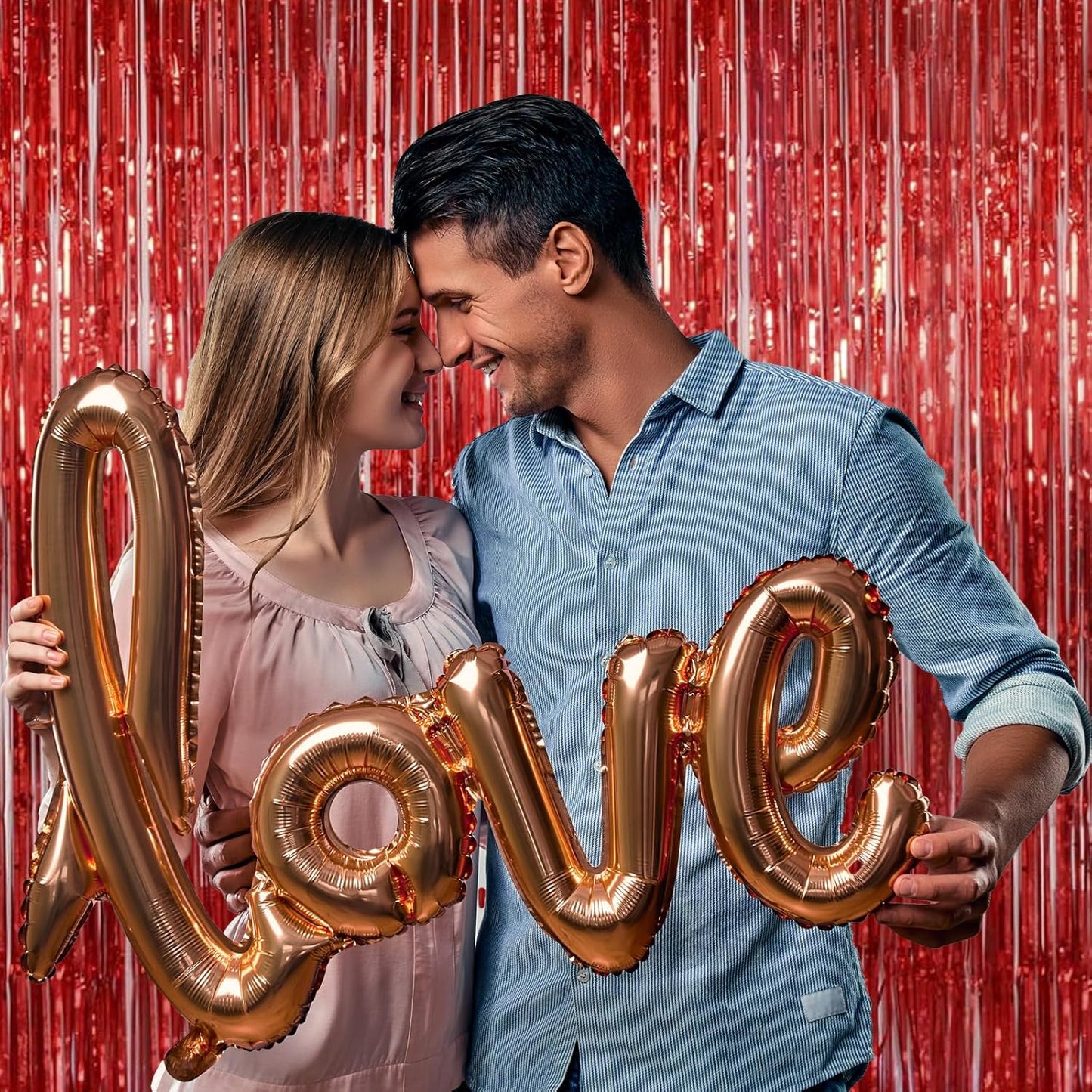 Melsan Red Tinsel Fringe Backdrop - 3.2 x 8 Ft Metallic Foil Curtains for Birthday & Photo Booth | 2 Packs