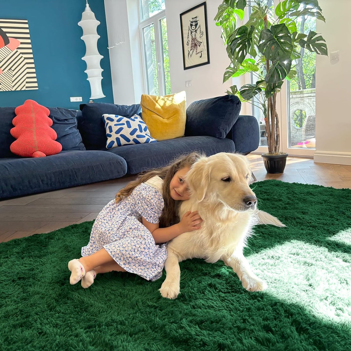 OLANLY Large Area Rug - Soft Fluffy Shaggy Carpet for Living Room & Bedroom | 9x12 Dark Green
