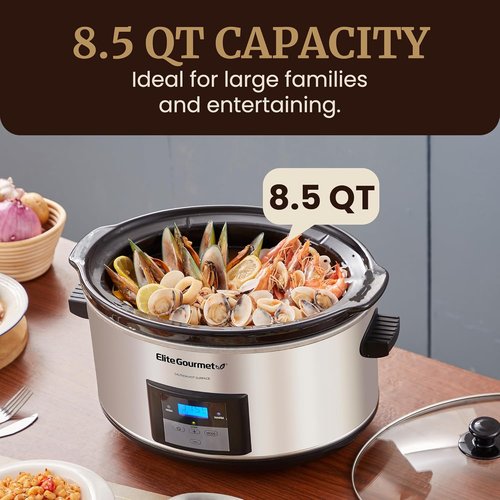 Elite Gourmet MST-900D 8.5Qt Digital XL Slow Cooker - Adjustable Temp for Perfect Entrees & Sauces