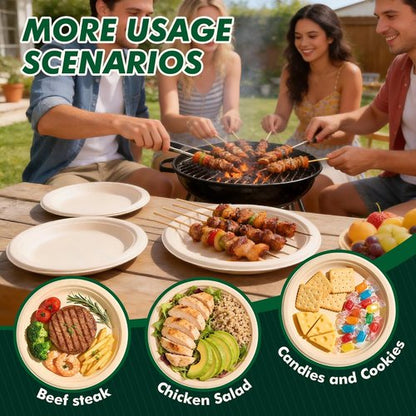 Eco-Strong 10 Inch Heavy-Duty Disposable Paper Plates | 125 Count Unbleached Sugarcane Fiber