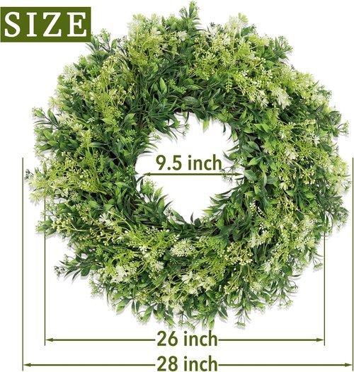 Eucalyptus Wreath by [Brand Name] - 28 Inch Large Artificial Green Leaves | Year-Round Home Decor