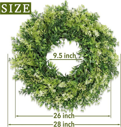 Eucalyptus Wreath by [Brand Name] - 28 Inch Large Artificial Green Leaves | Year-Round Home Decor