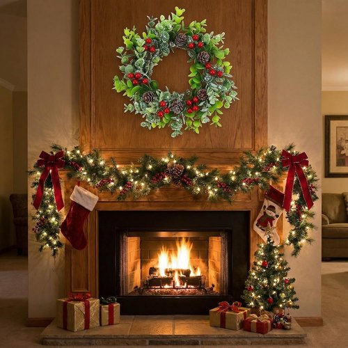Beavorty Eucalyptus Leaves Wreaths - 2pcs Candle Rings for Winter Holiday Decor | Xmas Centerpiece
