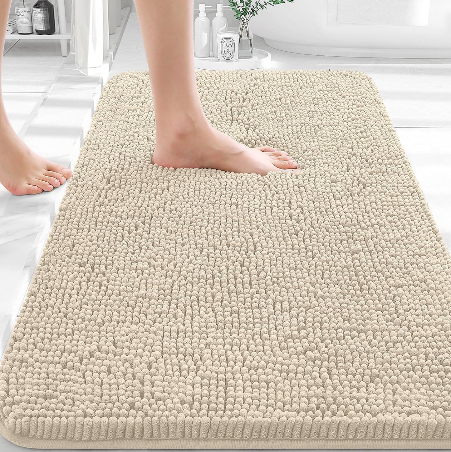 OLANLY Bathroom Rugs - Extra Soft Chenille Bath Mats | Quick-Dry, Machine Washable, 30x20, Sand Color