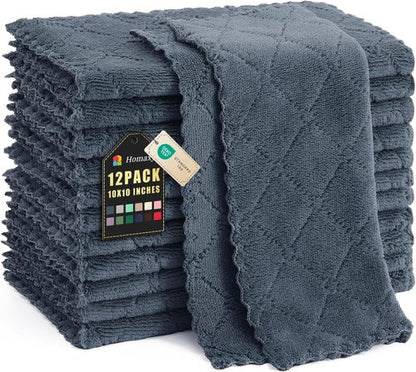Homaxy Kitchen Dish Cloths - Super Soft & Absorbent Coral Velvet | 12 Pack, 10 x 10 Inches, Dark Grey