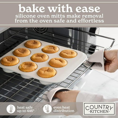Country Kitchen Nonstick Bakeware Set - Deluxe Heavy Duty, Easy Release, 8 Pcs, Cream