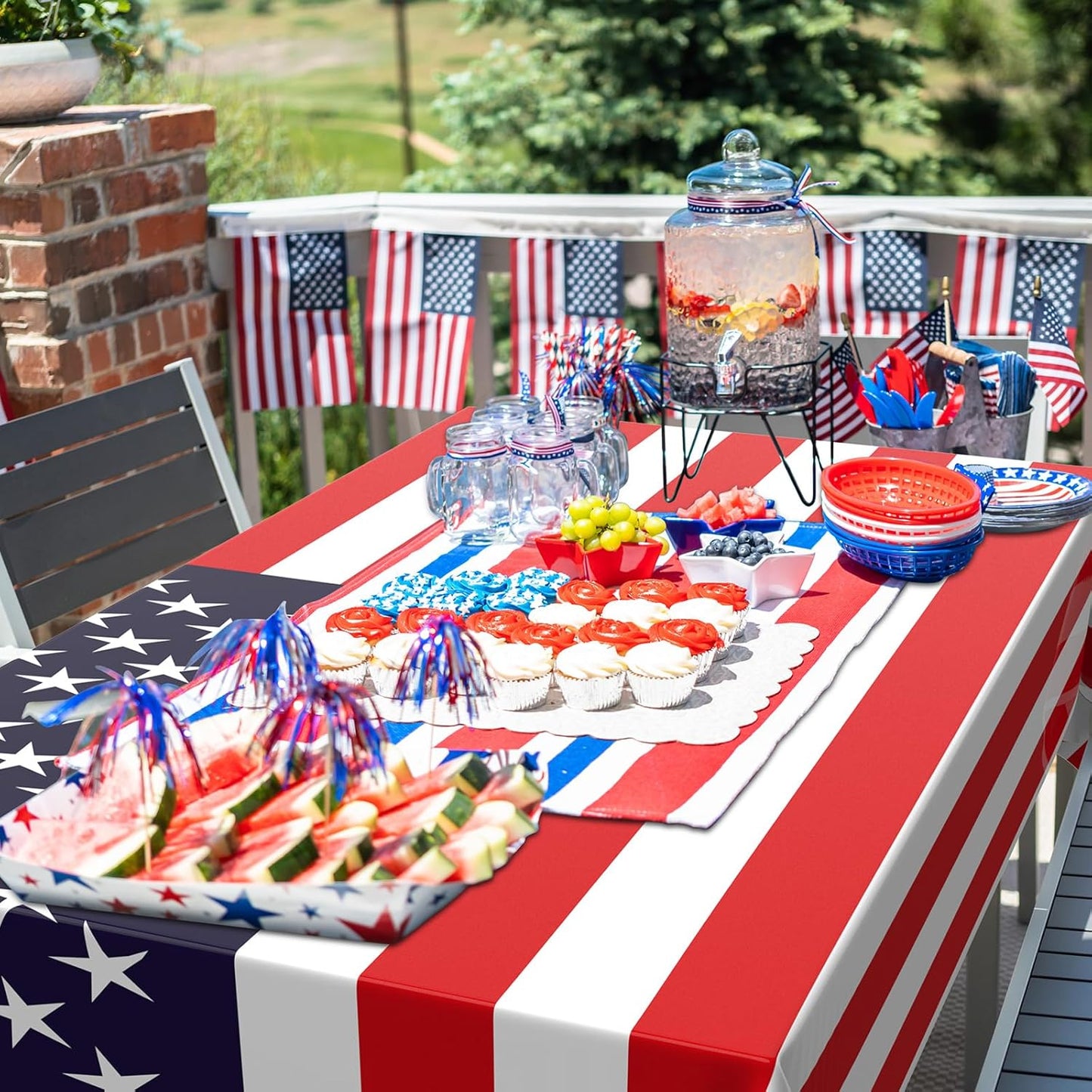 Newwiee Patriotic Tablecloth - American Flag Design | 54x108 Disposable Plastic for Memorial Day Parties (6 Pcs)