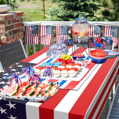 Newwiee Patriotic Tablecloth - American Flag Design | 54x108 Disposable Plastic for Memorial Day Parties (6 Pcs)