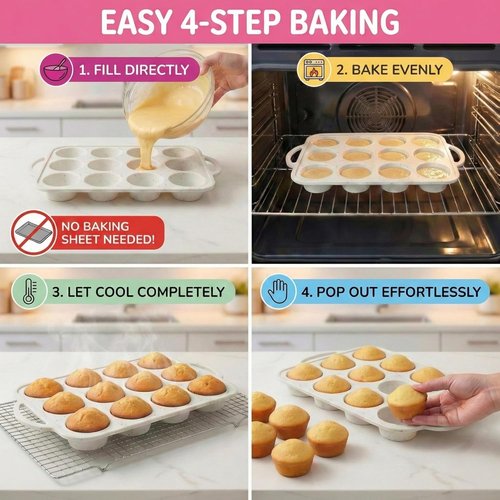 Bake Boss Silicone Muffin Pan - 2-Pack, Metal Reinforced, BPA-Free, 12-Cup Baking Tray