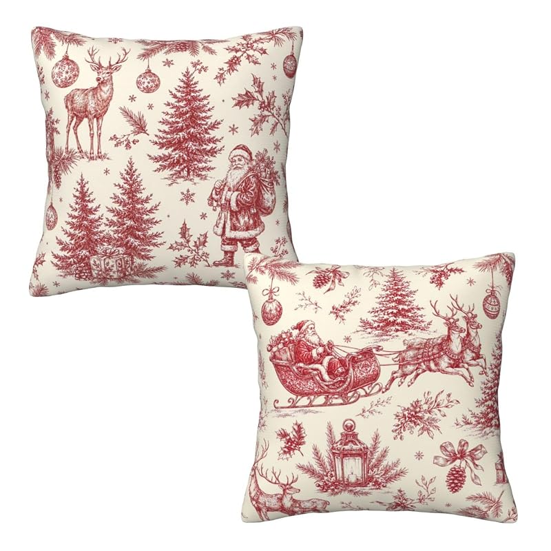 Vintage Christmas 18x18 Inch Throw Pillow Covers - 2 Pack, Reversible