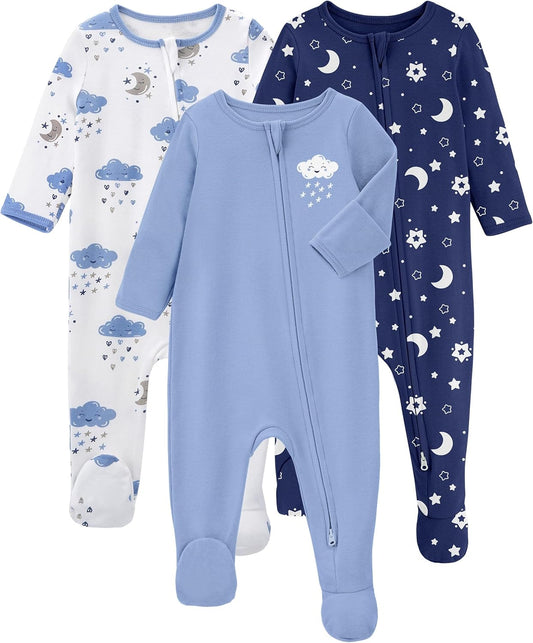 Yoofoss Baby Pajamas - 100% Organic Cotton Sleepers for Newborns | 3-Piece Footed PJs Set
