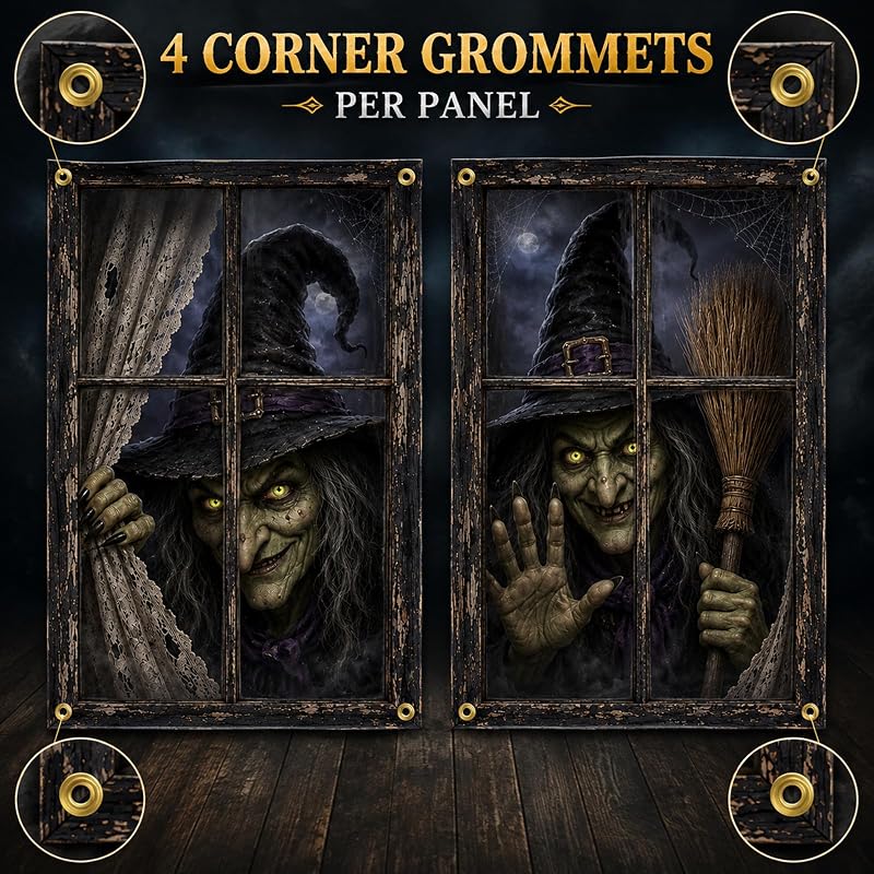 Halloween Window Covers 2 Pack - Creepy Witch Faces, 31.5 x 47.2 in - Variation D