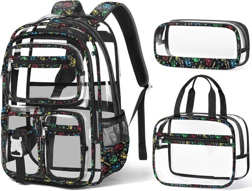 Fimibuke Clear Backpack - 3PCS Heavy Duty PVC Set with Lunch Box & Pencil Case | School Approved for Kids