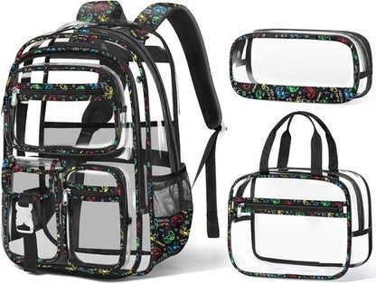 Fimibuke Clear Backpack - 3PCS Heavy Duty PVC Set with Lunch Box & Pencil Case | School Approved for Kids