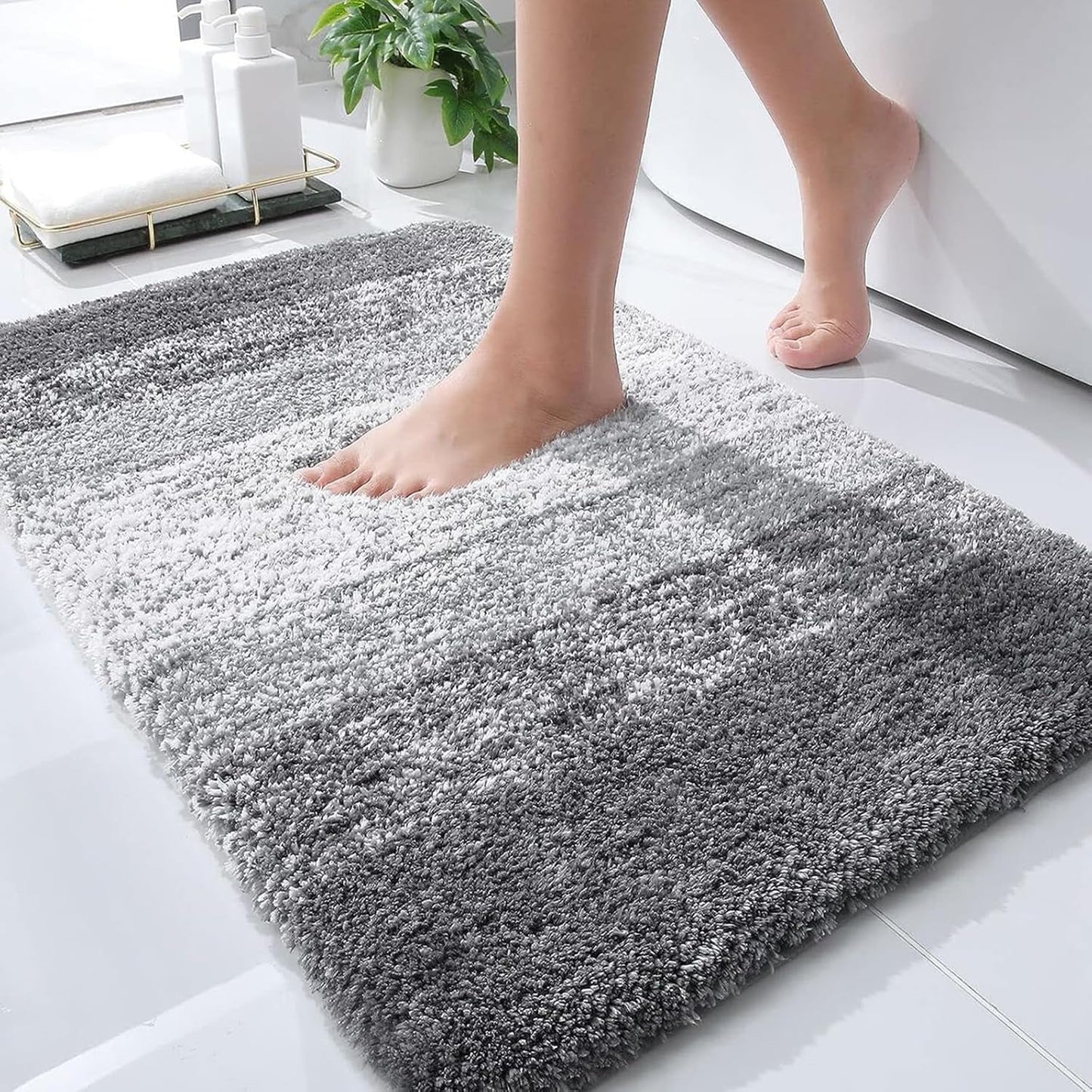 OLANLY Ombre Bath Rug Set - Soft & Absorbent 2-Piece Bathroom Rugs | Grey 30x20 & 24x20 Sizes