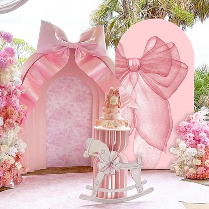 Sensfun Pink Bow Arch Backdrop - 2-Sided Pastel Pink Bowknot Cover for Birthday & Wedding Decor | 2.6x6ft