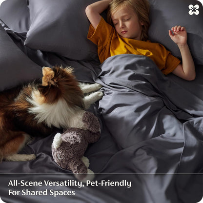 Bedsure Queen Sheet Set - Cooling Bamboo Rayon Sheets | Breathable, Soft & Deep Pocket Up to 16" - Dark Grey
