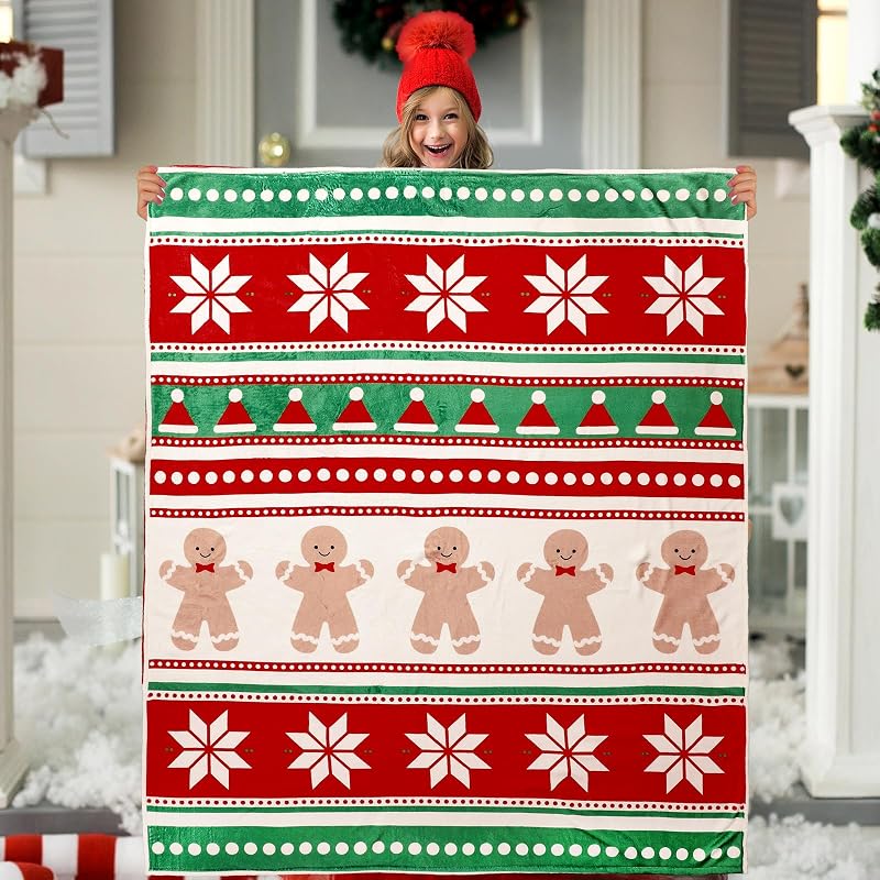 Two-Piece Christmas Throw Blanket Set 50 x 60 Inches Fleece, Holiday Decorative Blankets