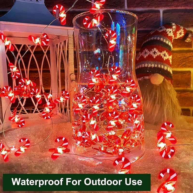 Candy Cane String Lights 26.2 Ft 80LED Remote Battery Xmas Decor Warm White