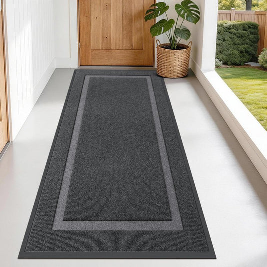 OLANLY Front Door Mat Indoor Outdoor Entrance, Waterproof All-Season, All-Weather Doormat, Sturdy Natural Rubber, Fade Resistant, Low Profile, Easy Clean Patio Porch Entryway Mat, 71x34, Grey