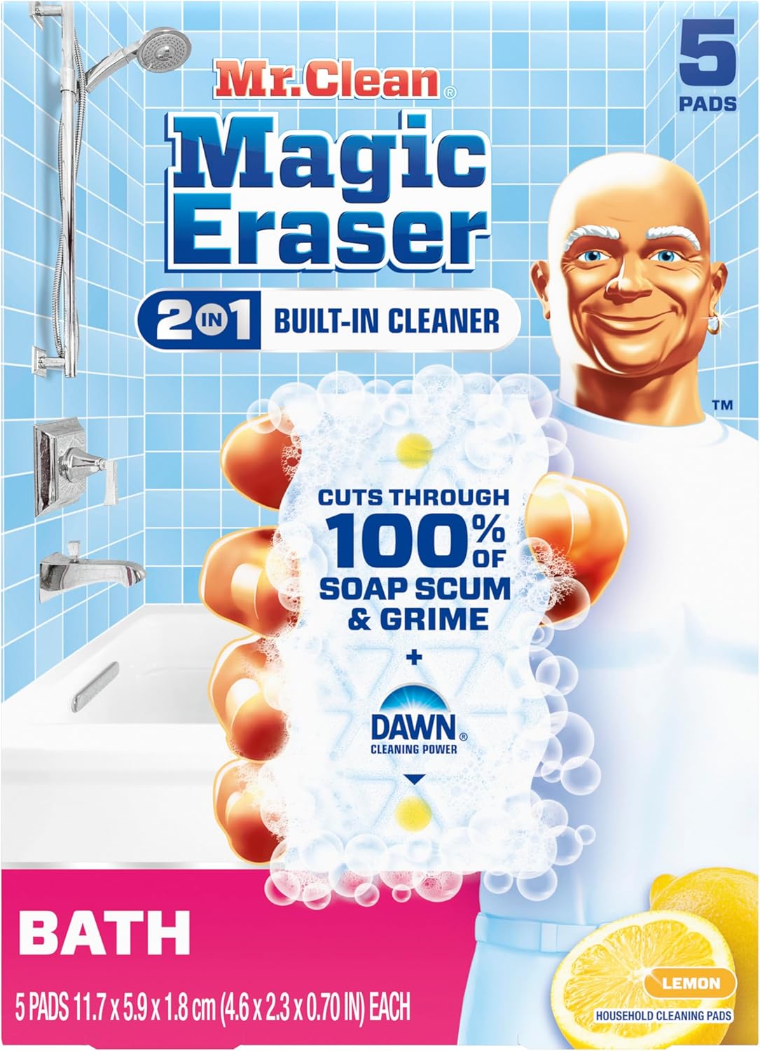 Mr. Clean Magic Eraser Sponge - Powerful Bathroom Cleaner with Lemon Scent | 5 Count Pack