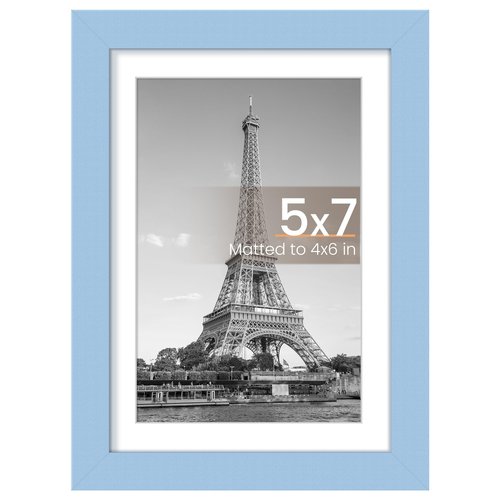 upsimples 5x7 Picture Frame, Display Pictures 4x6 with Mat or 5 x 7 Without, Wall Hanging Photo Frames, Blue, 1 Pack