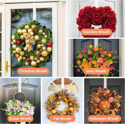 Clear Wreath Hanger - 15" Invisible Over The Door Hook | Non-Scratch, 10lb Heavy Duty Decor