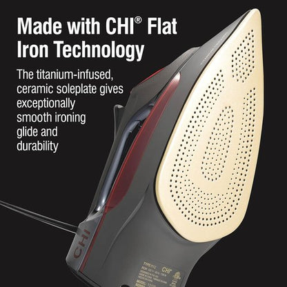 CHI Steam Iron - Professional Grade 1700 Watts with 8’ Retractable Cord & Titanium Soleplate | Black/Chrome
