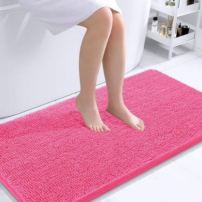 OLANLY Bathroom Rugs 40x24, Extra Soft Absorbent Chenille Bath Rugs, Rubber Backing Quick Dry, Machine Washable Bath Mats for Bathroom Floor, Tub and Shower, Home Decor Accessories, Hot Pink