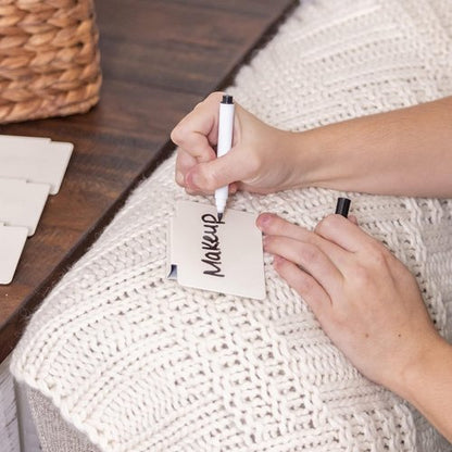 Hygge & Sage Metal Non-Slip Basket Labels - 8 Labels, 8 Non-Slip Pads & Free Marker (Cream)