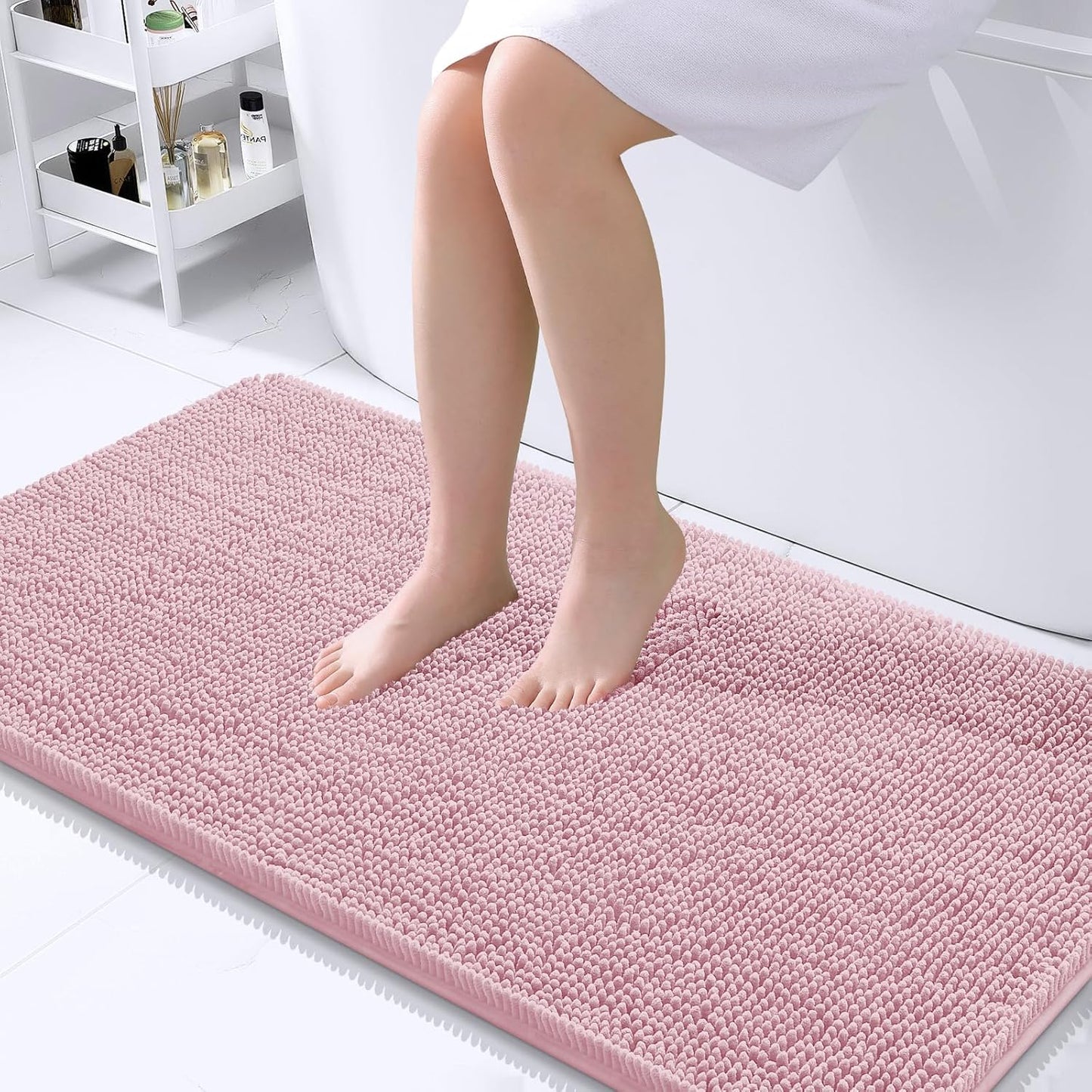 OLANLY Large Bathroom Rugs - Extra Soft Chenille Bath Mats | Quick Dry, Machine Washable, Dusty Rose 40x24