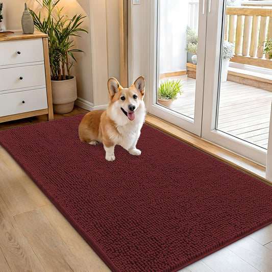 OLANLY Dog Door Mat - Absorbent Non-Slip Washable Doormat for Muddy Paws | 54x32, Quick Dry Chenille in Caramel Russet